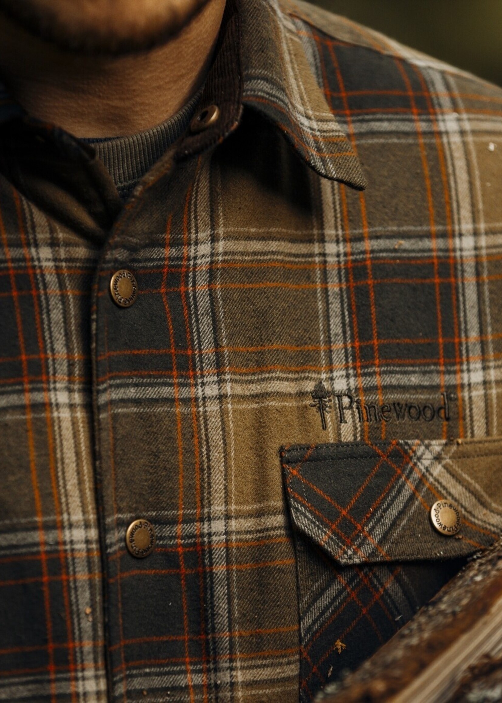Pinewood Finnveden Kariertes wattiertes Überhemd - Terracotta/Olive