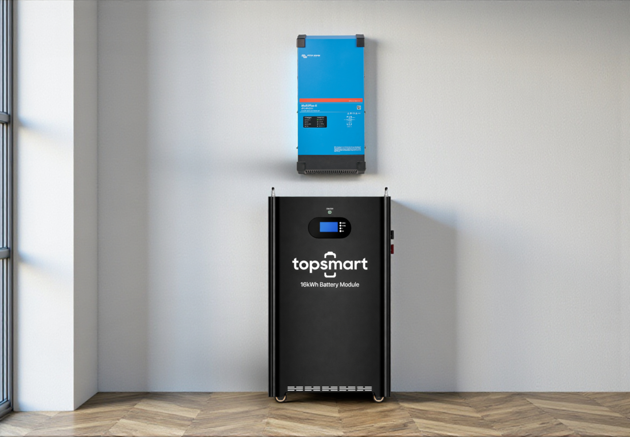 Victron VoltPlus 4,5 kW Victron omvormer met 16 kWh accu Victron VoltPlus 4,5 kW Victron omvormer met 16 kWh accu