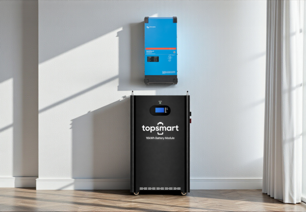 Victron VoltPlus 6,5 kW Victron omvormer met 16 kWh accu Victron VoltPlus 6,5 kW Victron omvormer met 16 kWh accu