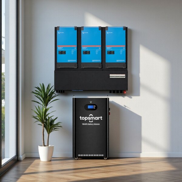 Victron VoltPlus 13,5 kW Victron 3-fase omvormer met 16 kWh accu Victron VoltPlus 13,5 kW Victron 3-fase omvormer met 16 kWh accu