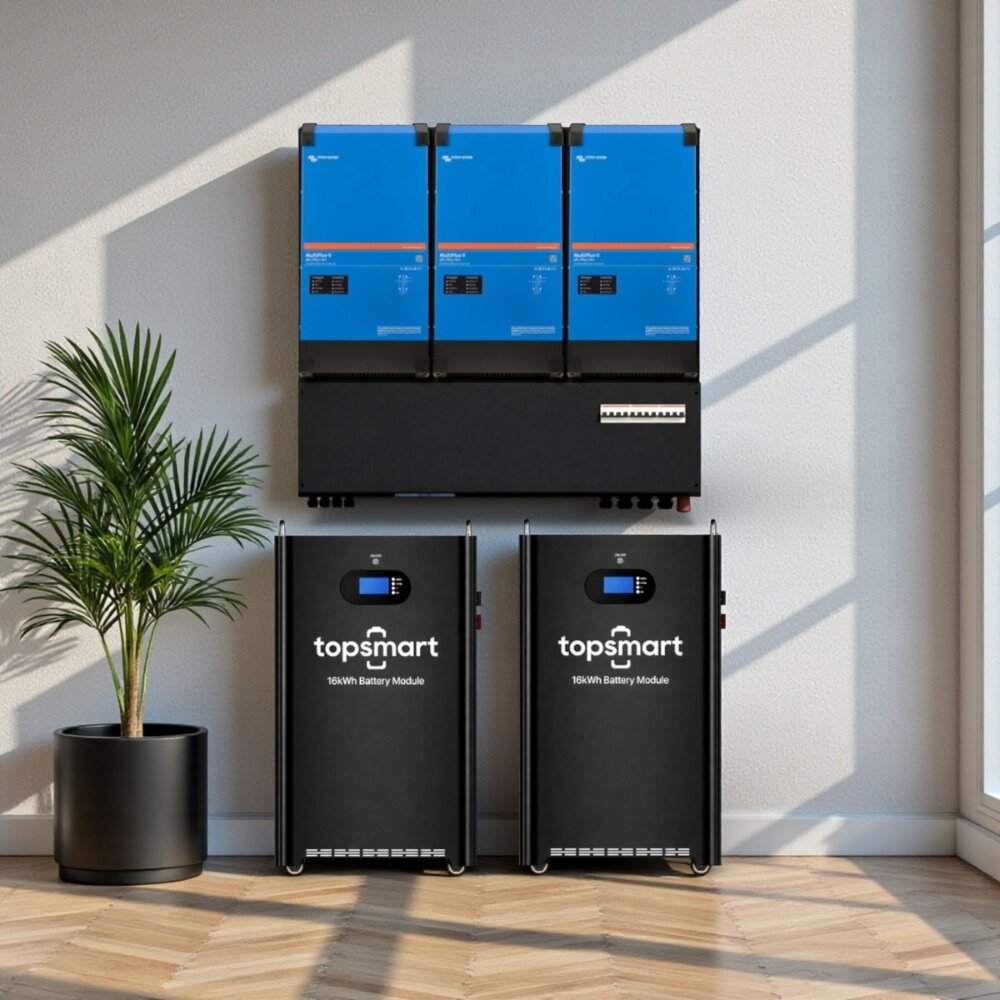 Victron VoltPlus 19,5 kW Victron 3-fase omvormer met 32 kWh accu Victron VoltPlus 19,5 kW Victron 3-fase omvormer met 32 kWh accu
