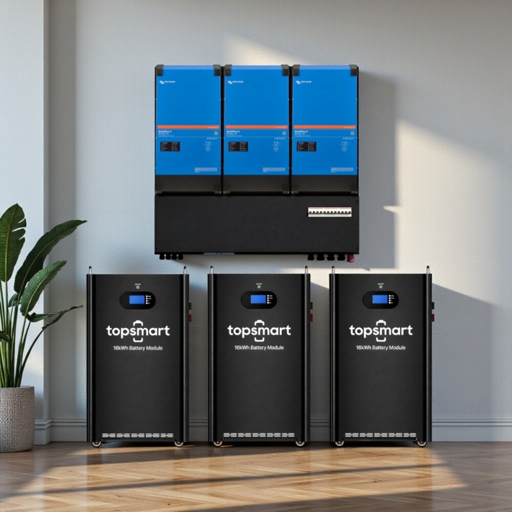 Victron VoltPlus 19,5 kW Victron 3-fase omvormer met 48 kWh accu Victron VoltPlus 19,5 kW Victron 3-fase omvormer met 48 kWh accu