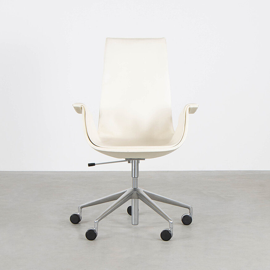 Knoll Fabricius and Kastholm FK Tulip Desk Chair White Cream Leather Walter Knoll