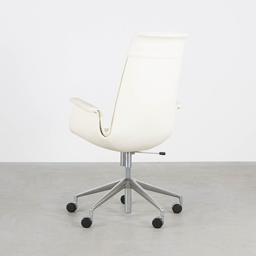 Knoll Fabricius and Kastholm FK Tulip Desk Chair White Cream Leather Walter Knoll