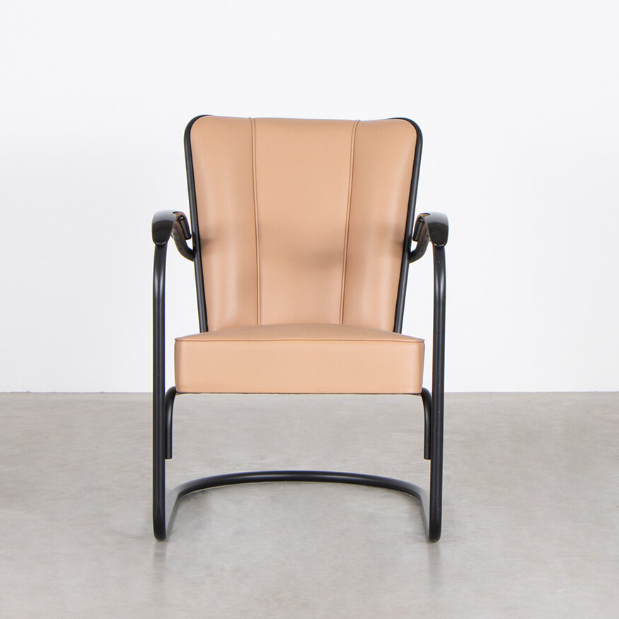 Dutch Originals Gispen 412 Armchair Light Brown Leather Black Frame Dutch Originals