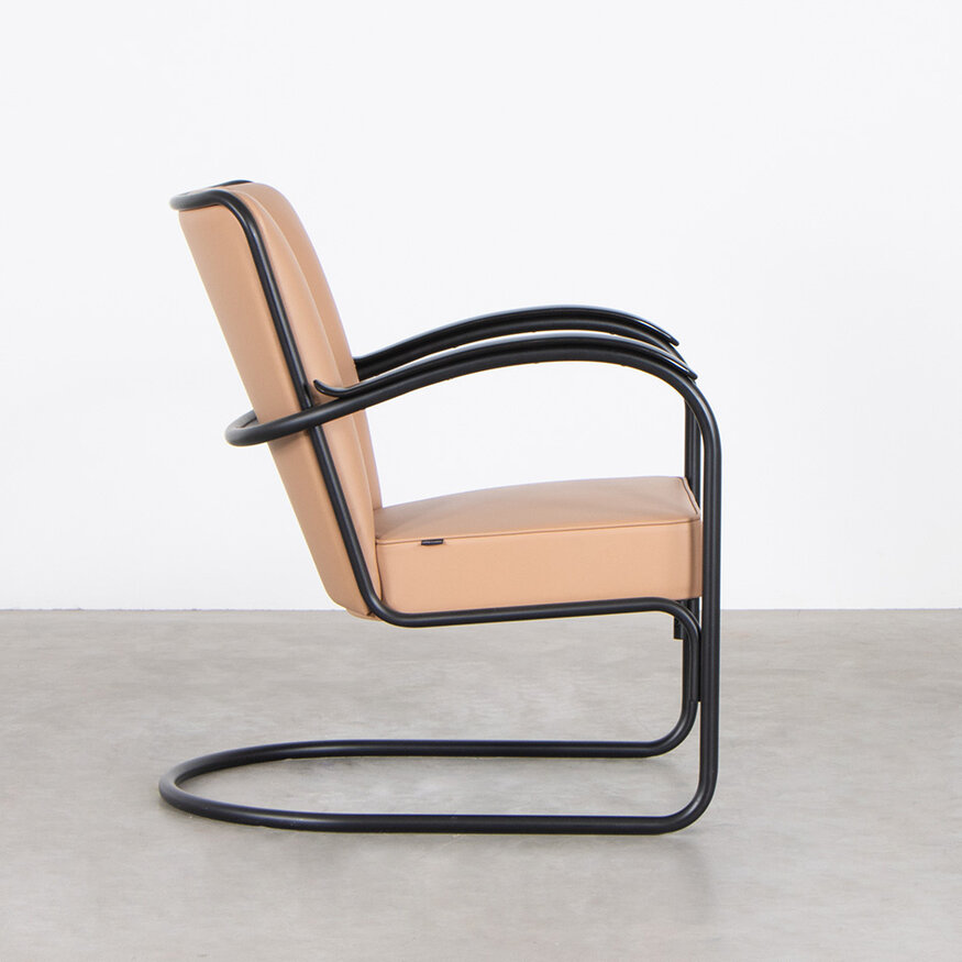 Dutch Originals Gispen 412 Armchair Light Brown Leather Black Frame Dutch Originals