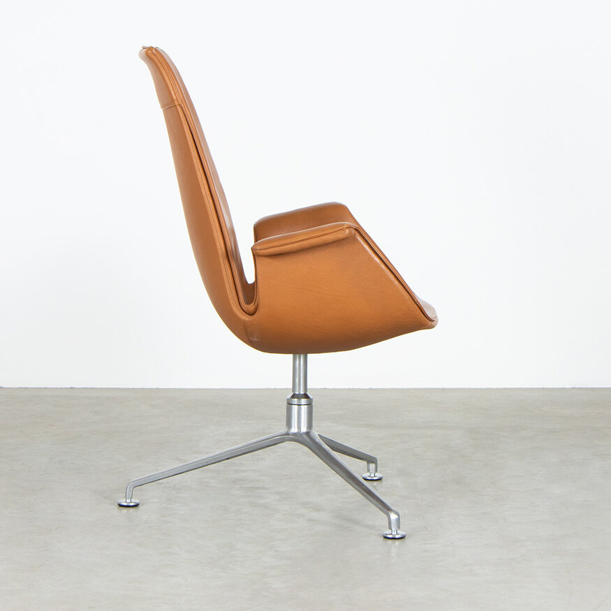 Knoll Set van 6 Fabricius en Kastholm FK Tulip stoelen highback cognac leer Walter Knoll