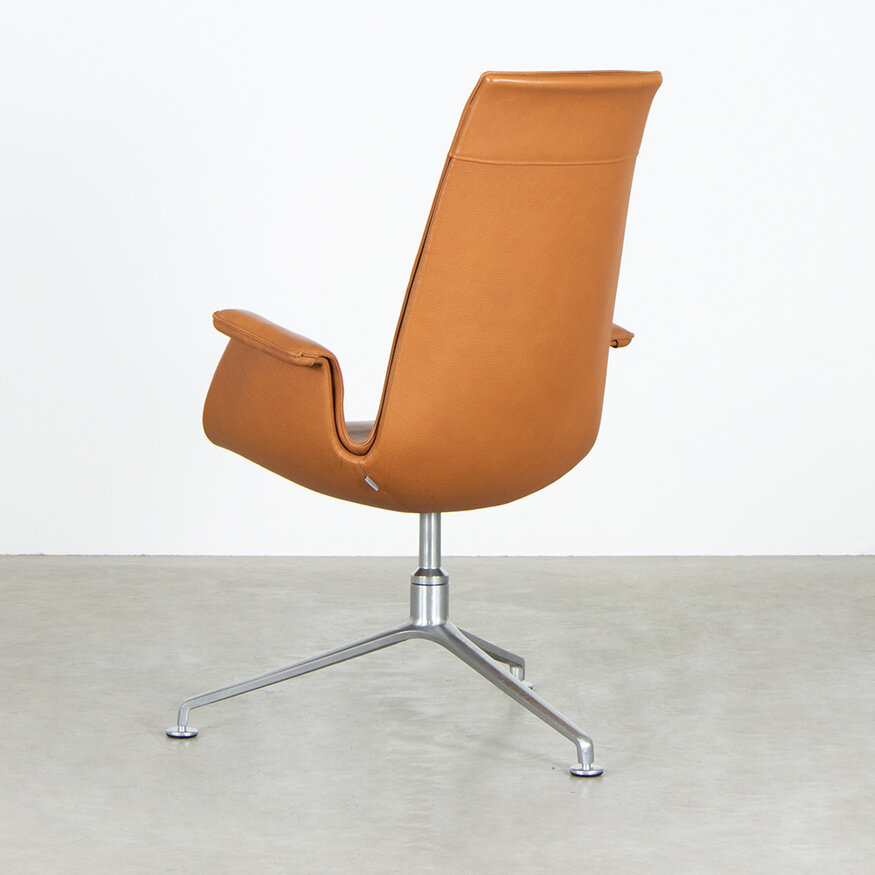 Knoll Set van 6 Fabricius en Kastholm FK Tulip stoelen highback cognac leer Walter Knoll