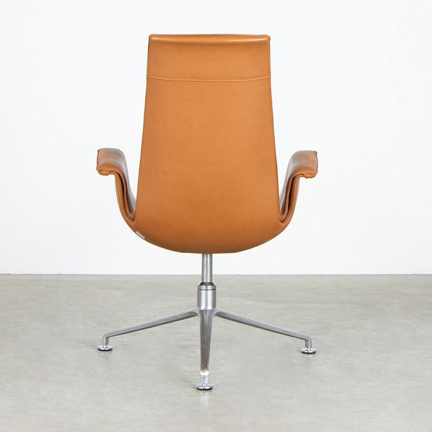 Knoll Set van 6 Fabricius en Kastholm FK Tulip stoelen highback cognac leer Walter Knoll