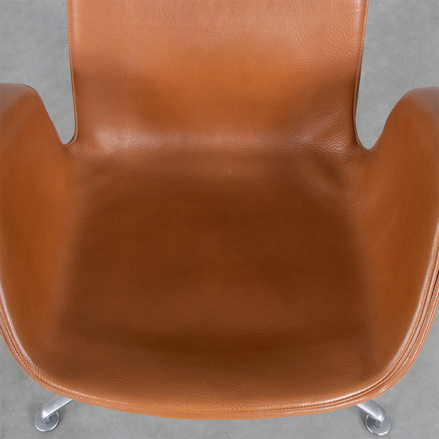 Knoll Set van 6 Fabricius en Kastholm FK Tulip stoelen highback cognac leer Walter Knoll