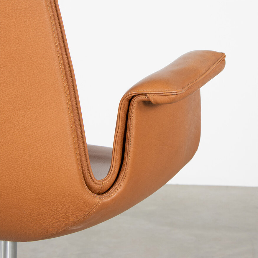 Knoll Set van 6 Fabricius en Kastholm FK Tulip stoelen highback cognac leer Walter Knoll