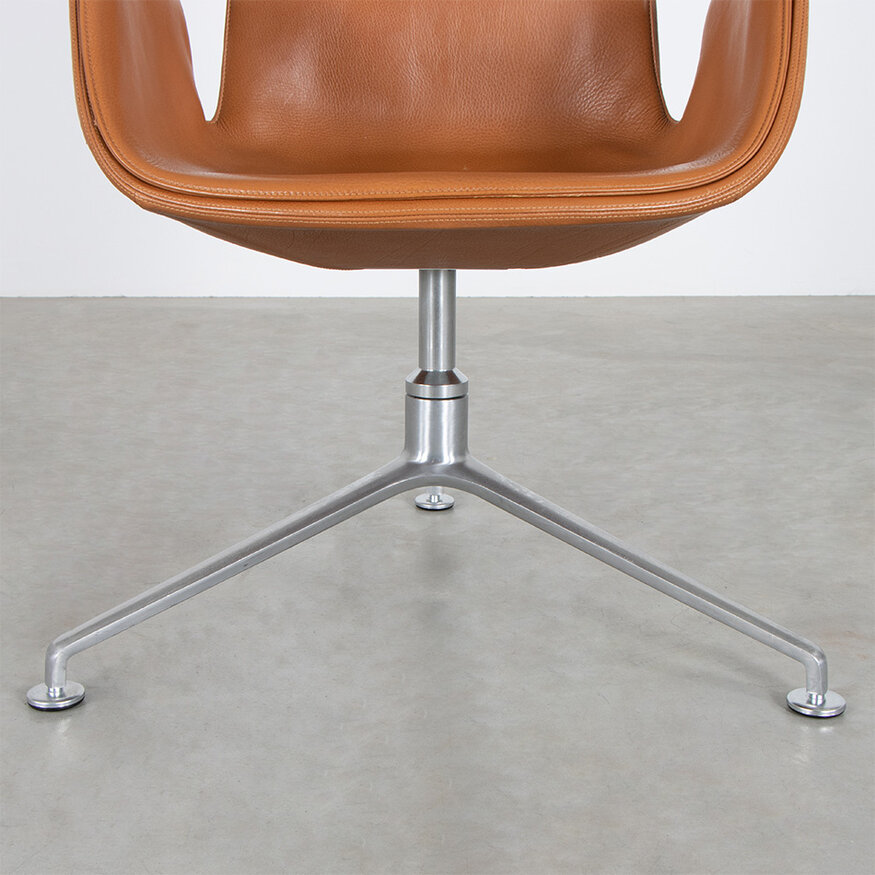 Knoll Set van 6 Fabricius en Kastholm FK Tulip stoelen highback cognac leer Walter Knoll