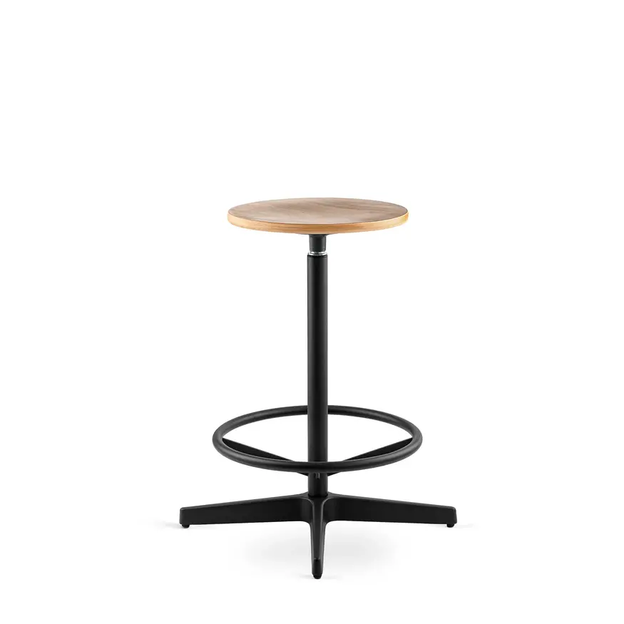 Dykmeyer Jops Industrial Design Counter Barstool Graphite Black (RAL 9011) | Walnut Seat