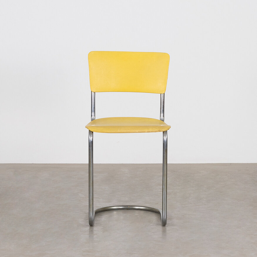 Gispen Set of 5 Gispen 108 yellow leatherette chairs, original from the 1930s