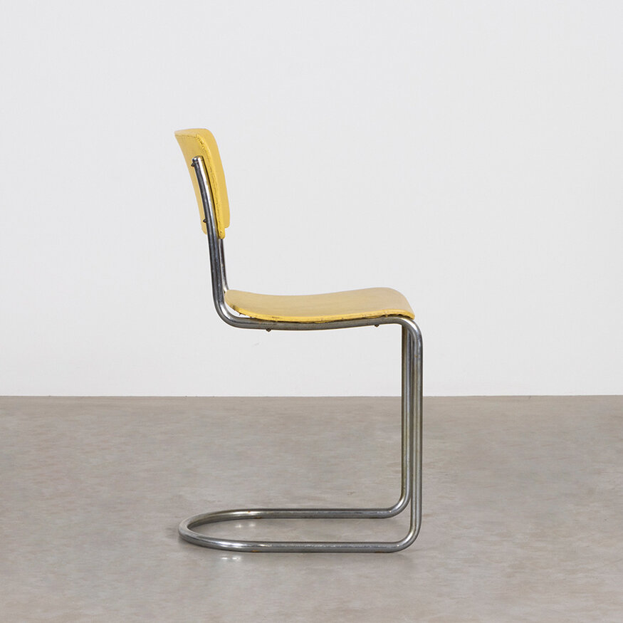 Gispen Set of 5 Gispen 108 yellow leatherette chairs, original from the 1930s