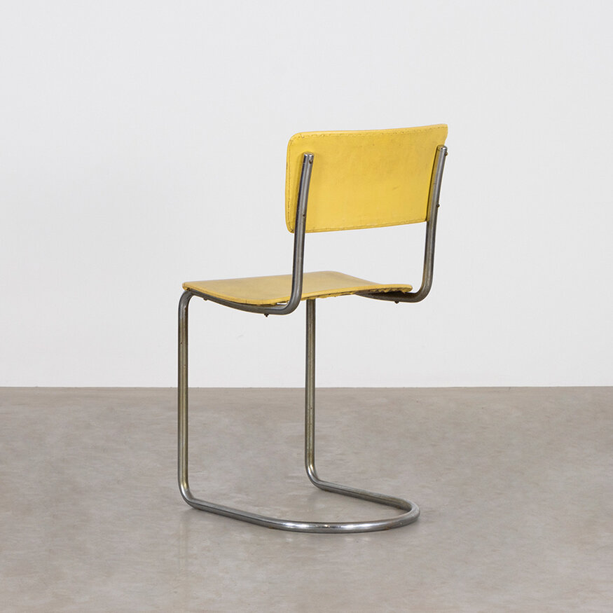 Gispen Set of 5 Gispen 108 yellow leatherette chairs, original from the 1930s