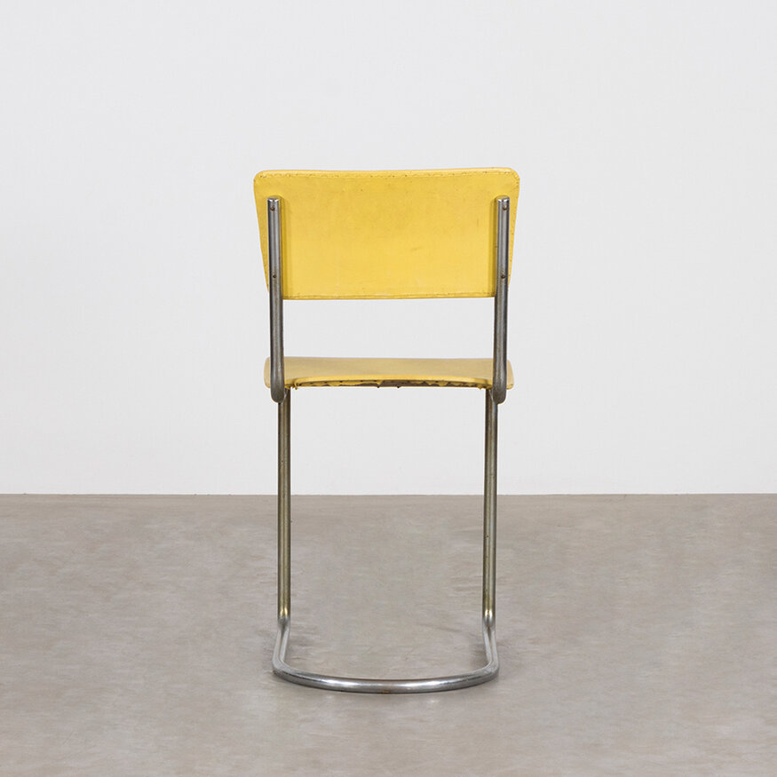 Gispen Set of 5 Gispen 108 yellow leatherette chairs, original from the 1930s