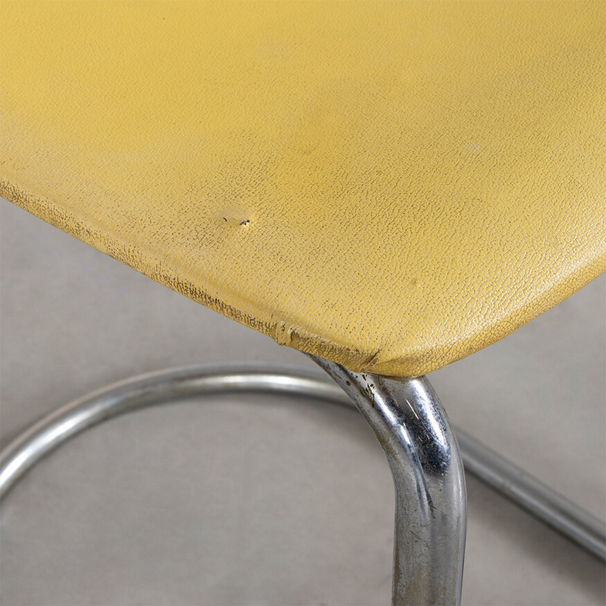 Gispen Set of 5 Gispen 108 yellow leatherette chairs, original from the 1930s