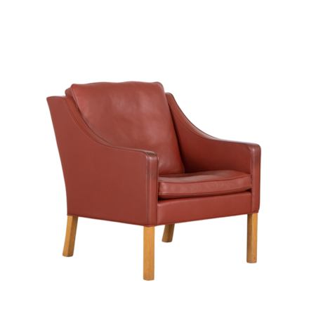 Borge Mogensen Model 2207 fauteuil donkerrood leer Fredericia Stolefabrik