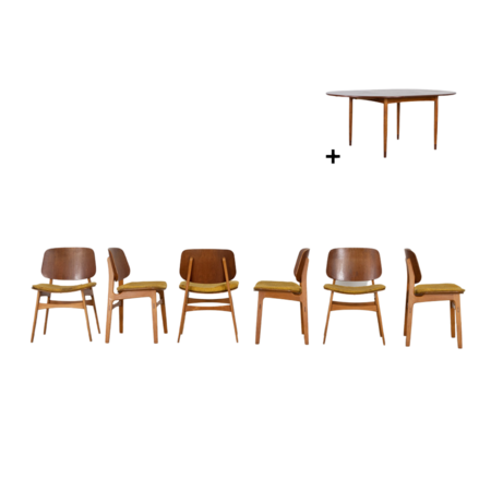Set of 6 Borge Mogensen chairs model 155 and table Soborg Mobelfabrik
