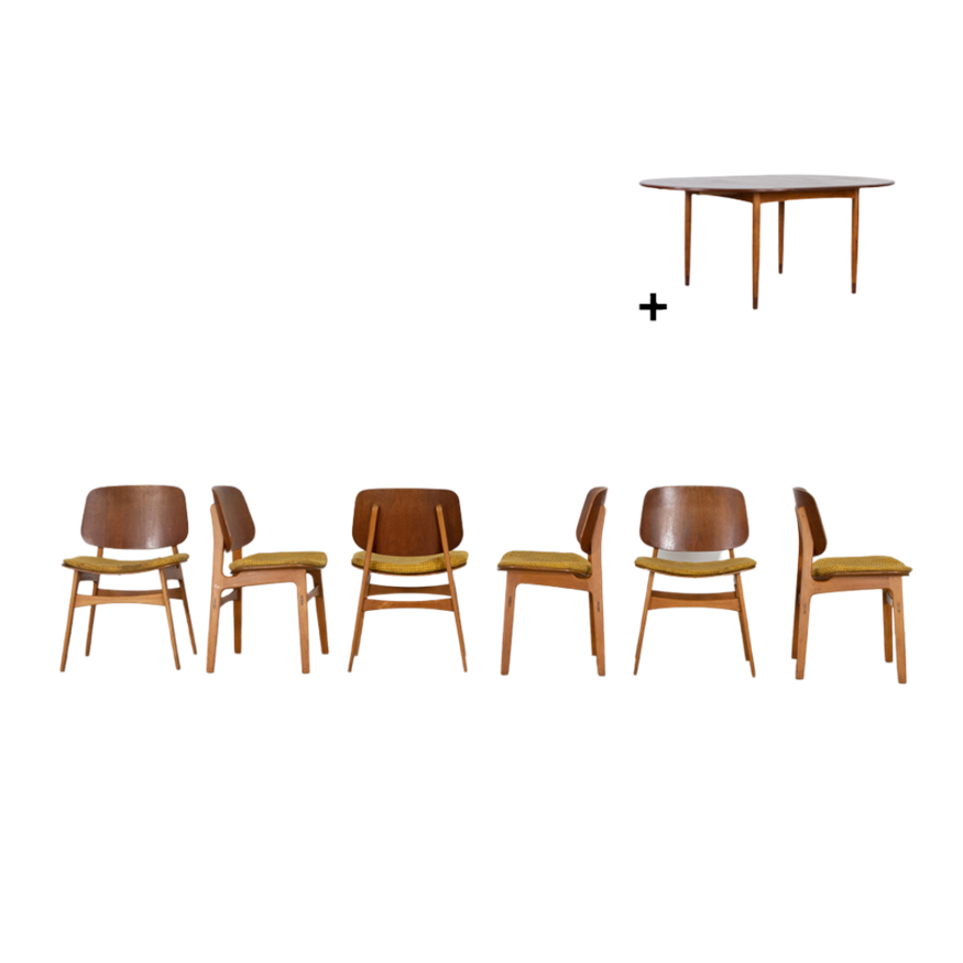 Set of 6 Borge Mogensen chairs model 155 and table Soborg Mobelfabrik