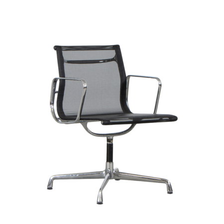 Eames EA107 Stoel Zwart Netweave Chroom Frame ICF