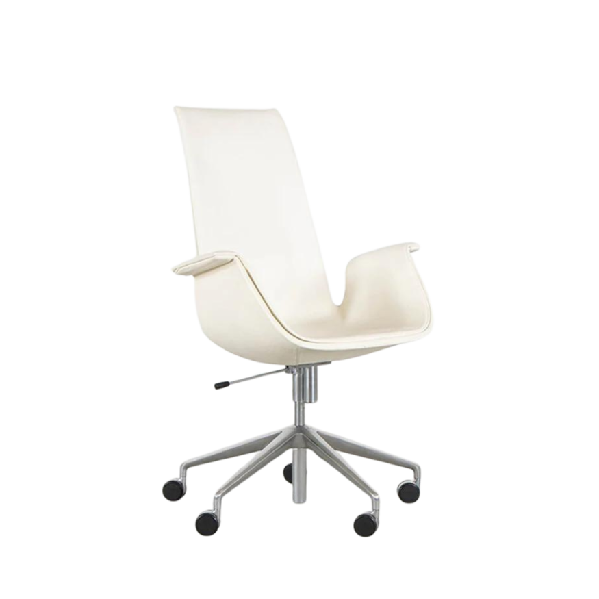 Knoll Fabricius and Kastholm FK Tulip Desk Chair White Cream Leather Walter Knoll