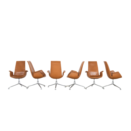 Set of 6 Fabricius and Kastholm FK Tulip Chairs Highback Cognac Leather Walter Knoll