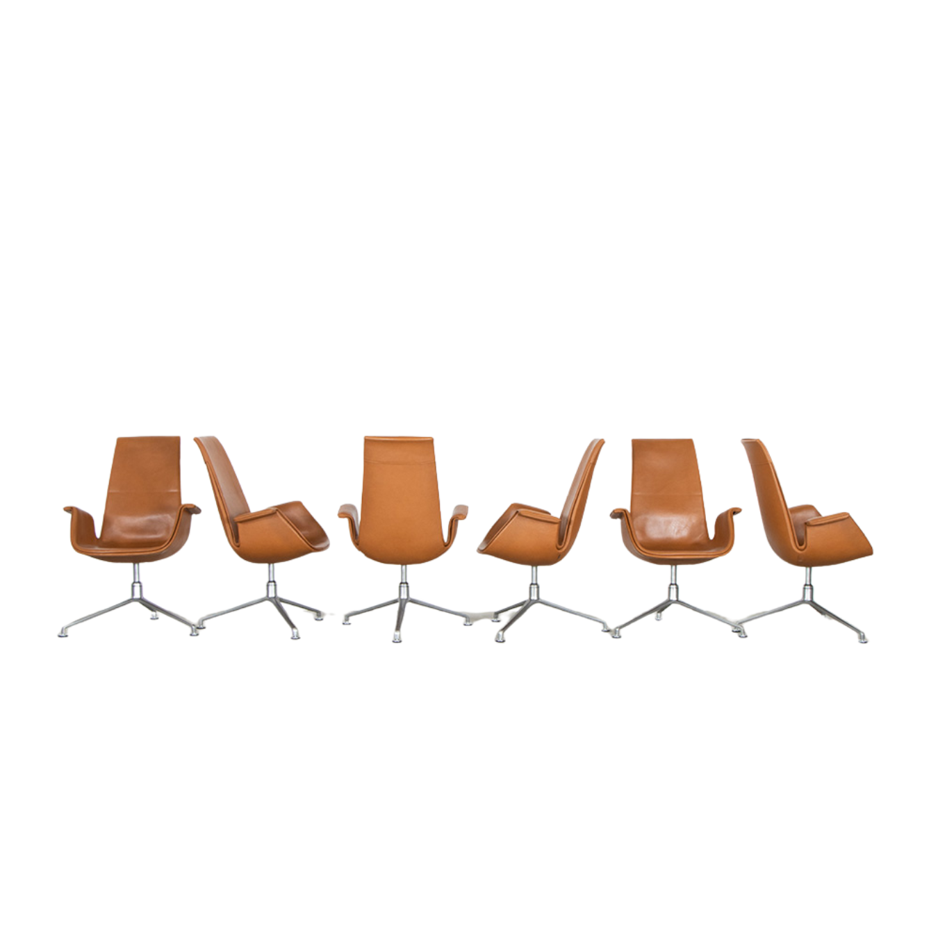 Set van 6 Fabricius en Kastholm FK Tulip Stoelen Cognac Leer - De