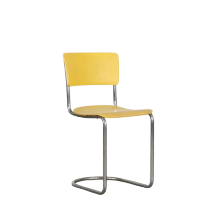 Set of 5 Gispen 108 yellow leatherette chairs, original from the 1930s