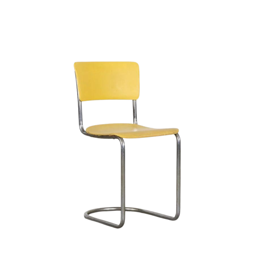 Gispen Set of 5 Gispen 108 yellow leatherette chairs, original from the 1930s