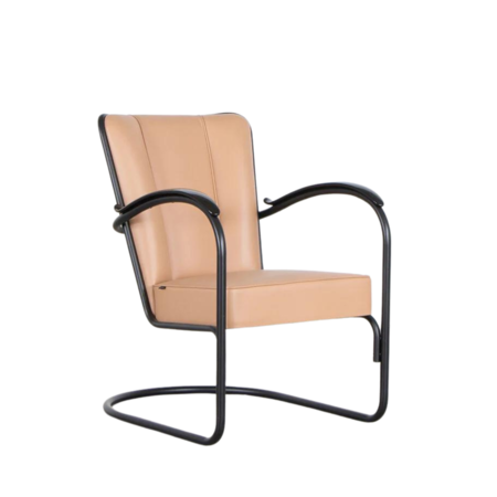 Gispen 412 Fauteuil Lichtbruin Leer Zwart Frame Dutch Originals