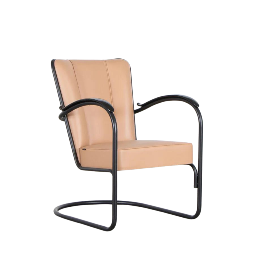 Dutch Originals Gispen 412 Armchair Light Brown Leather Black Frame Dutch Originals