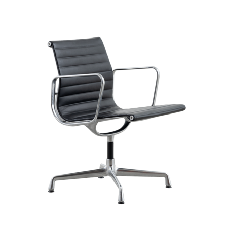 Eames EA108 stoel gepolijst aluminium en leer Vitra