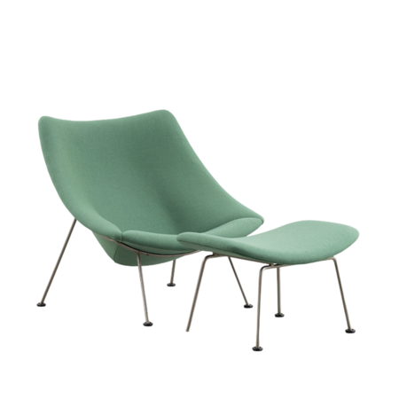 Pierre Paulin Oyster fauteuil + hocker groen Artifort jaren 60