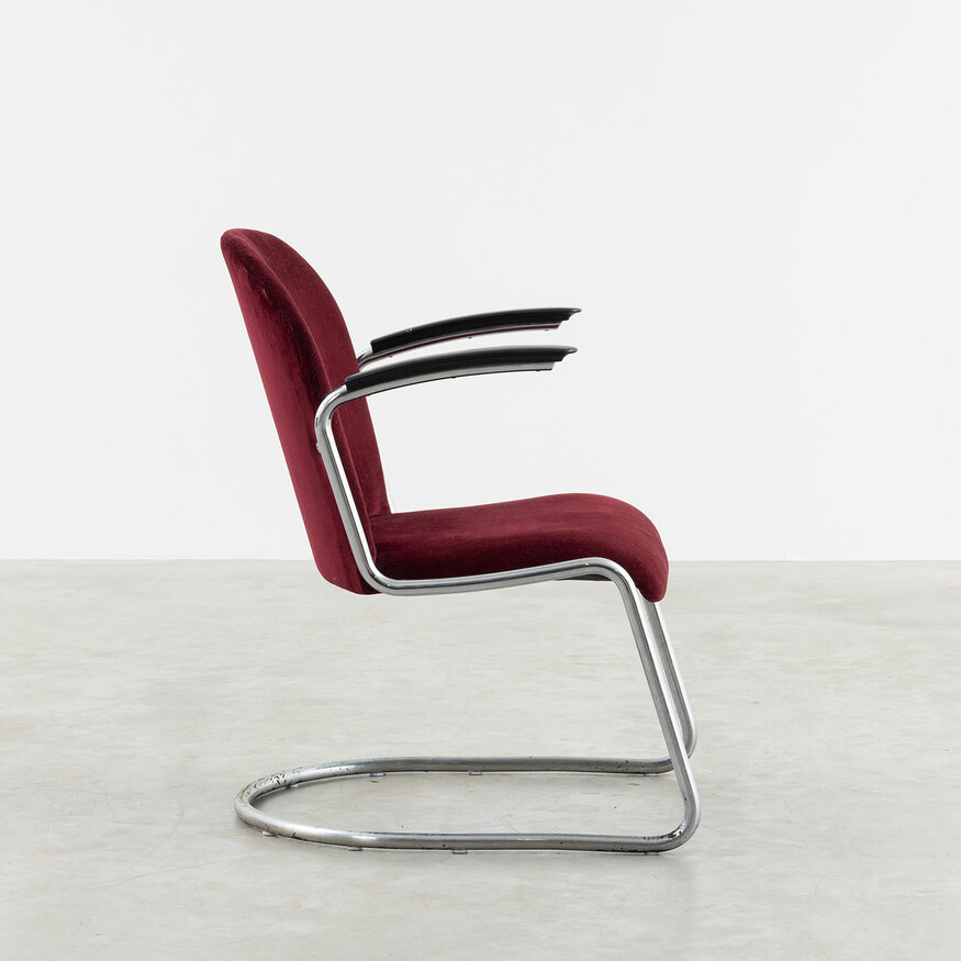 Gispen Gispen 413 Damesfauteuil Vroege versie Jaren '30 Donkerrood Rib