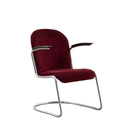 Gispen 413 Damesfauteuil Vroege versie Jaren '30 Donkerrood Rib