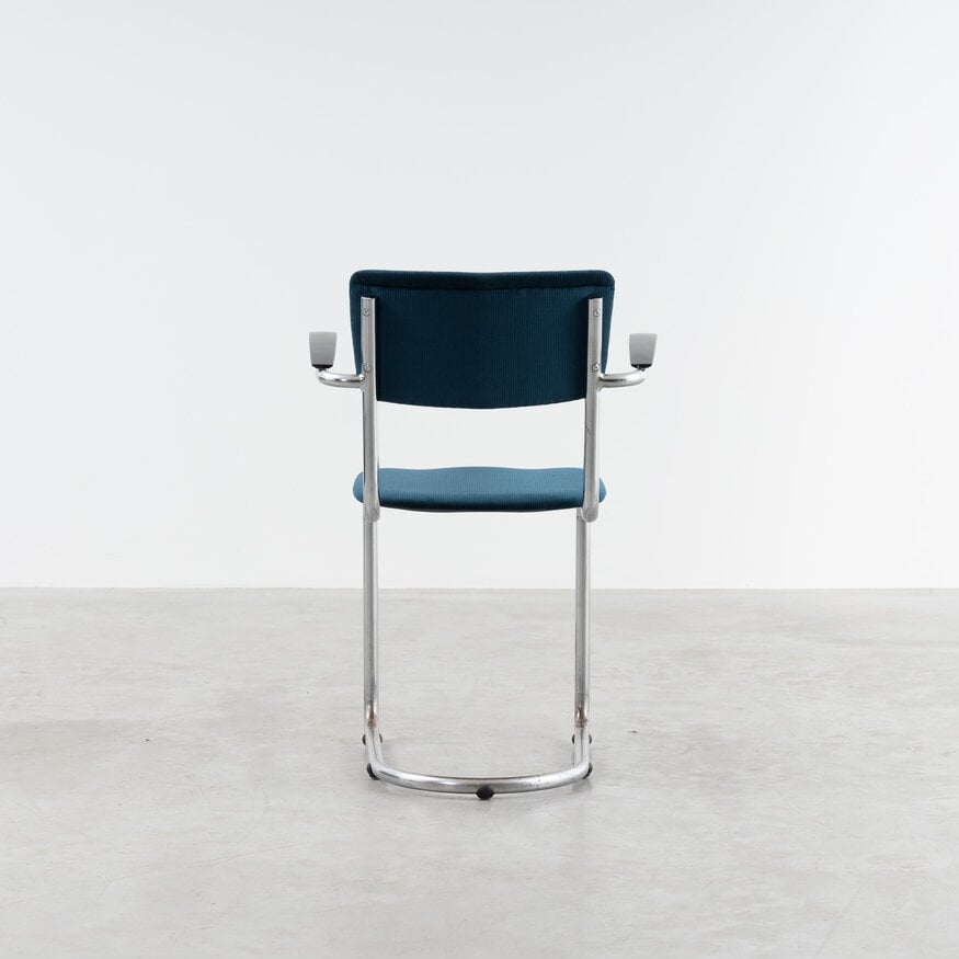 Set of 3 De Wit 1017 chairs rib fabric Petrol De Wit Set of 3 De Wit 1017 chairs rib fabric Petrol