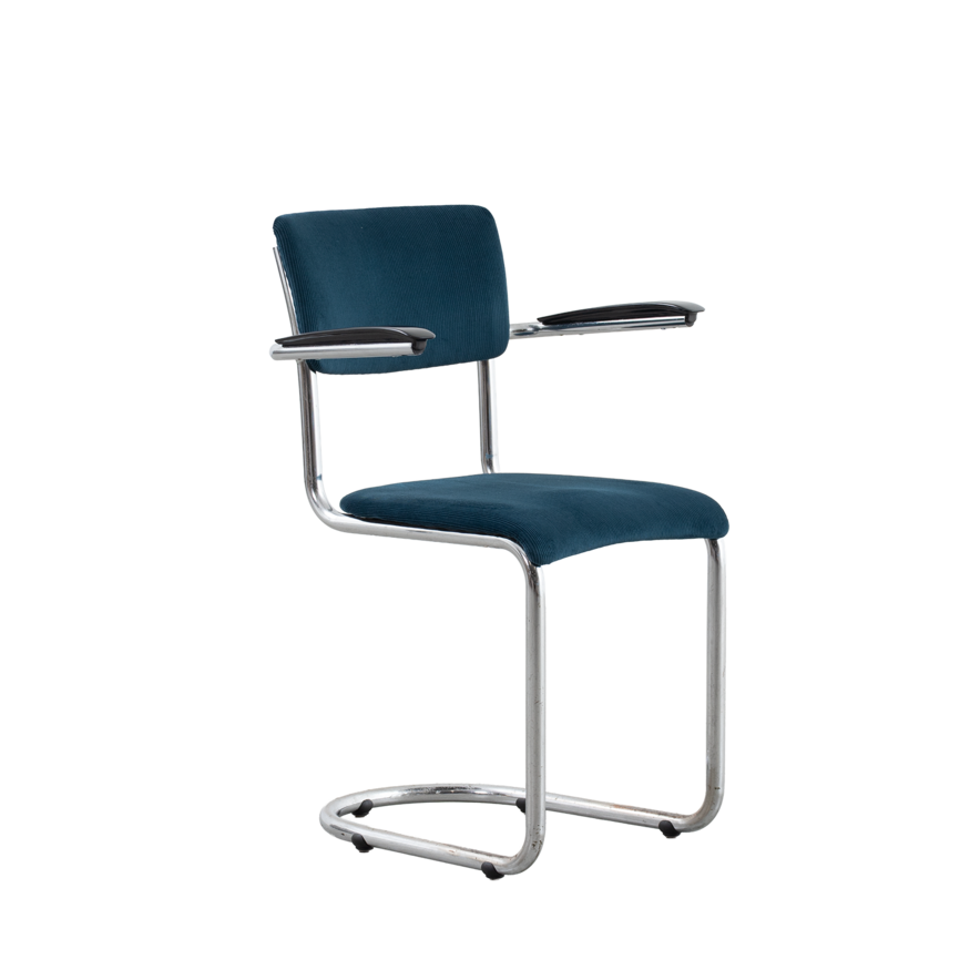 Set of 3 De Wit 1017 chairs rib fabric Petrol De Wit Set of 3 De Wit 1017 chairs rib fabric Petrol