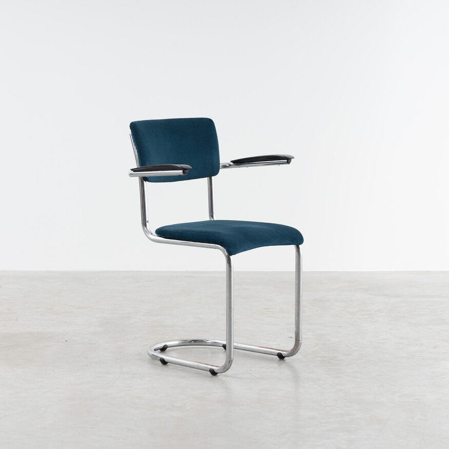 Set of 3 De Wit 1017 chairs rib fabric Petrol De Wit Set of 3 De Wit 1017 chairs rib fabric Petrol