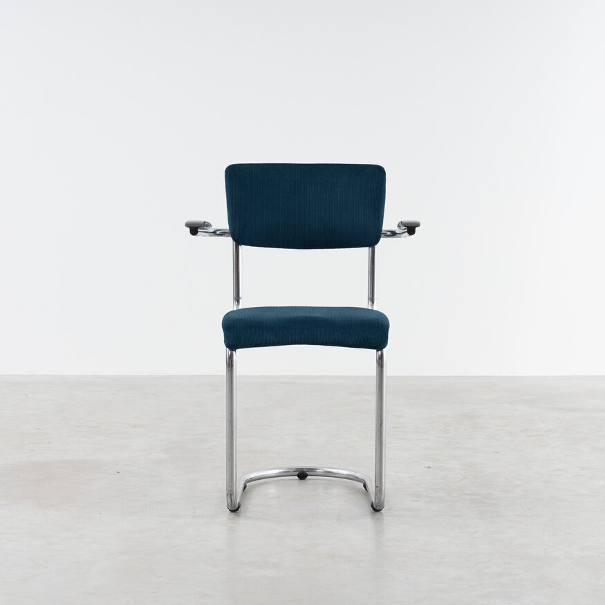 Set of 3 De Wit 1017 chairs rib fabric Petrol De Wit Set of 3 De Wit 1017 chairs rib fabric Petrol