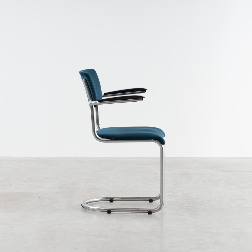 Set of 3 De Wit 1017 chairs rib fabric Petrol De Wit Set of 3 De Wit 1017 chairs rib fabric Petrol