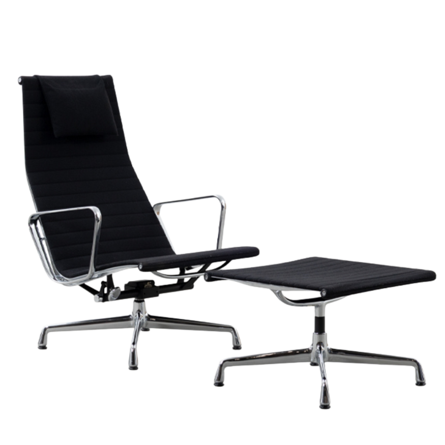 Eames EA124 stoel en hocker EA125 zwart hopsak Vitra Vitra Eames EA124 stoel en hocker EA125 zwart hopsak Vitra
