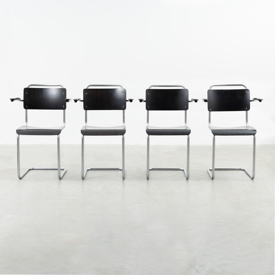 Dutch Originals Set of 4 Gispen 201 chairs wood matt chrome frame Dutch Originals