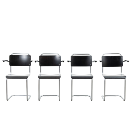 Set van 4 Gispen 201 stoelen hout matchroom frame Dutch Originals