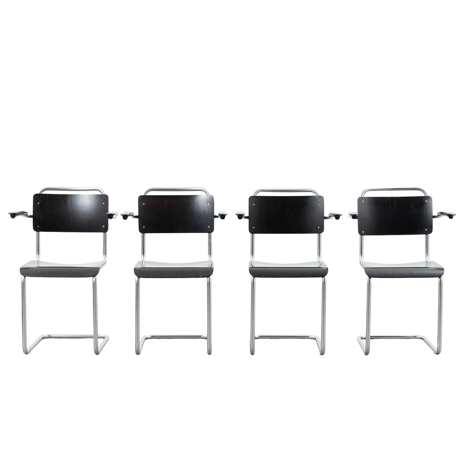 Set van 4 Gispen 201 stoelen hout matchroom frame Dutch Originals - De ...