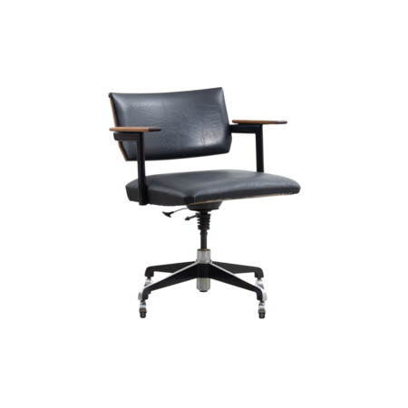 Zeldzame bureaustoel houten rug en skai bekleding jaren 60