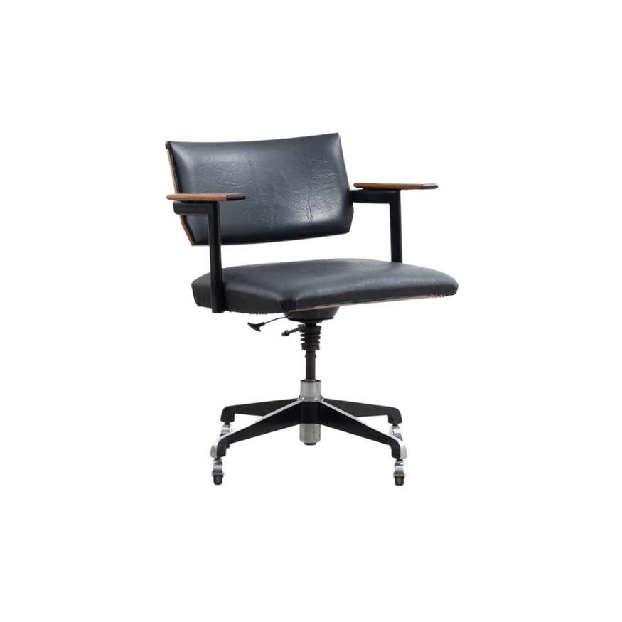 Rare office chair wooden back and skai upholstery 1960s