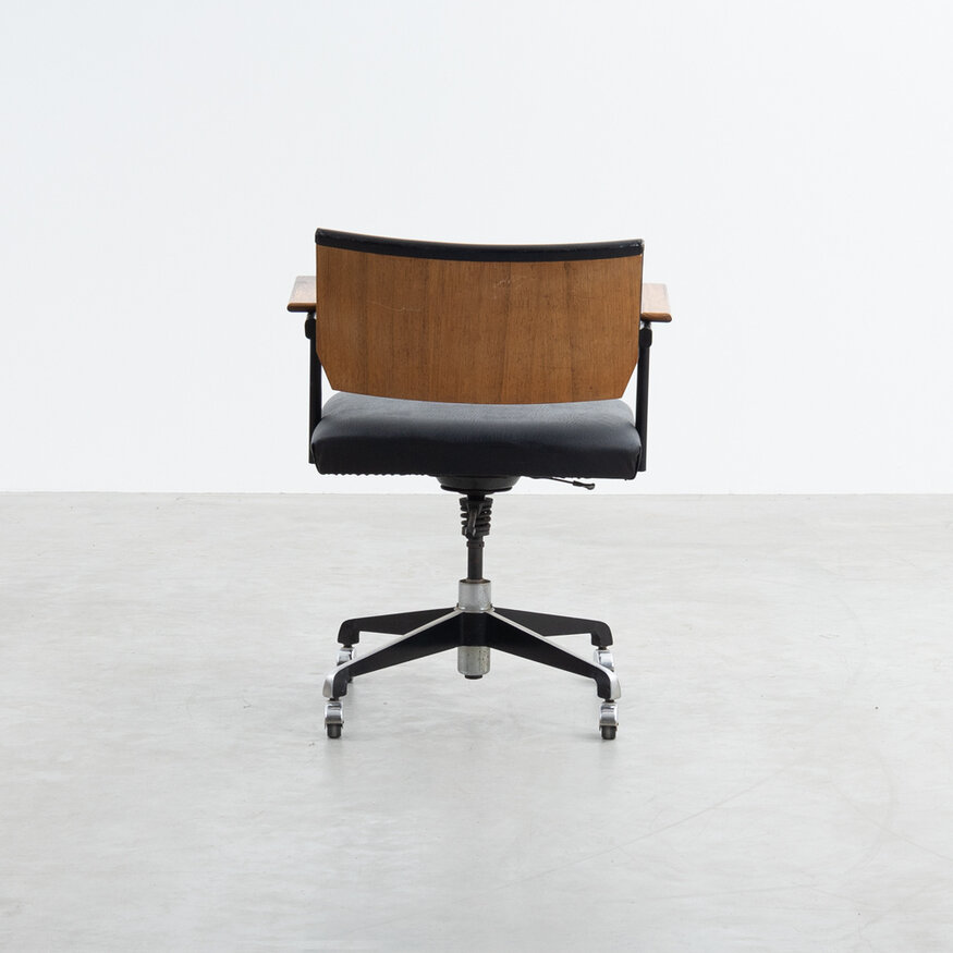 Rare office chair wooden back and skai upholstery 1960s