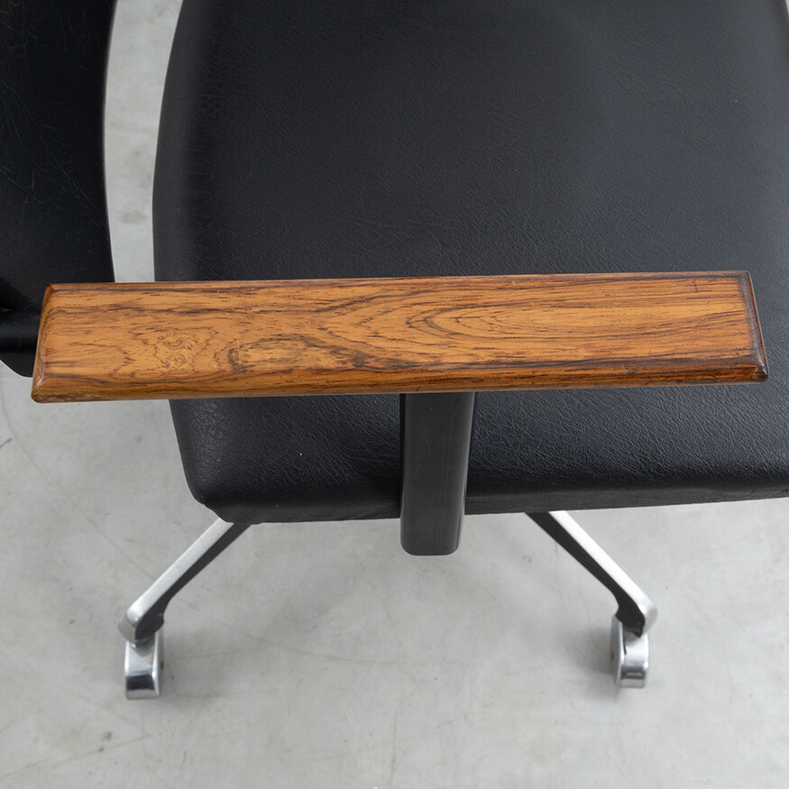 Rare office chair wooden back and skai upholstery 1960s